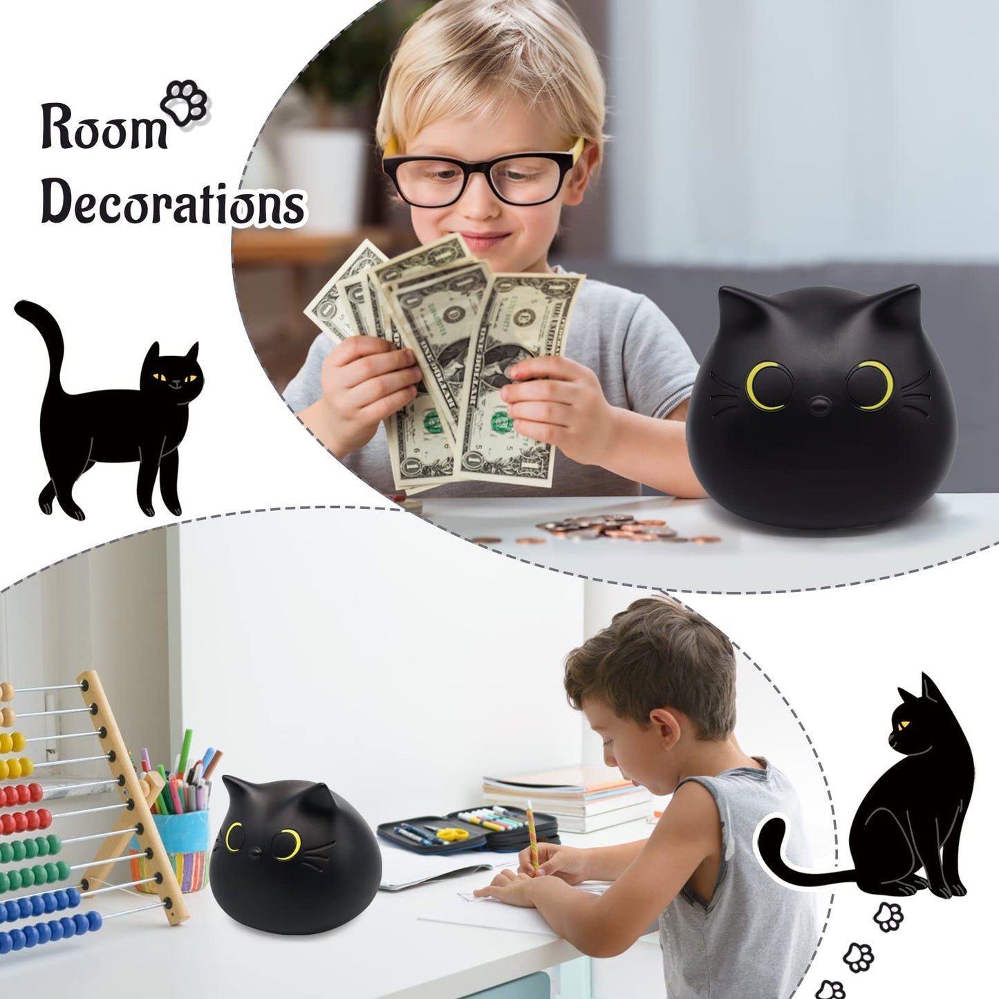 Nigoways Cat Piggy Bank - Piggy Bank For Kids And Adults,Unbreakable Money Bank,Cat Bank,Practical Gifts For Birthday(Black Cat)