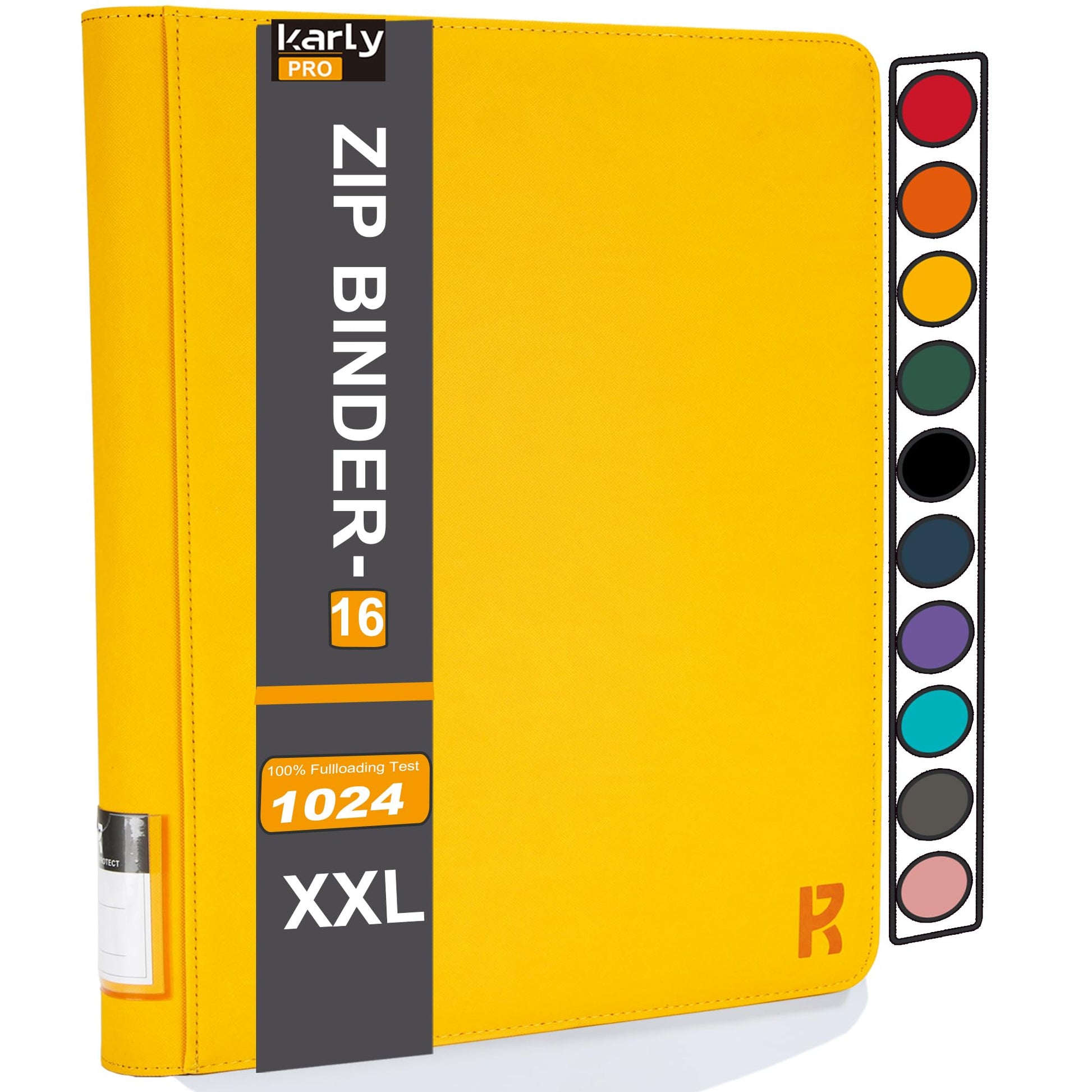 KarlyPro enhanced 1000+ Pockets Card Binder  16-Pocket Ringless Trading Card Album Folder Tag Design -Double Side Loading UltraSonic-32 1024 Tech Zip Binder for TCG-Yellow