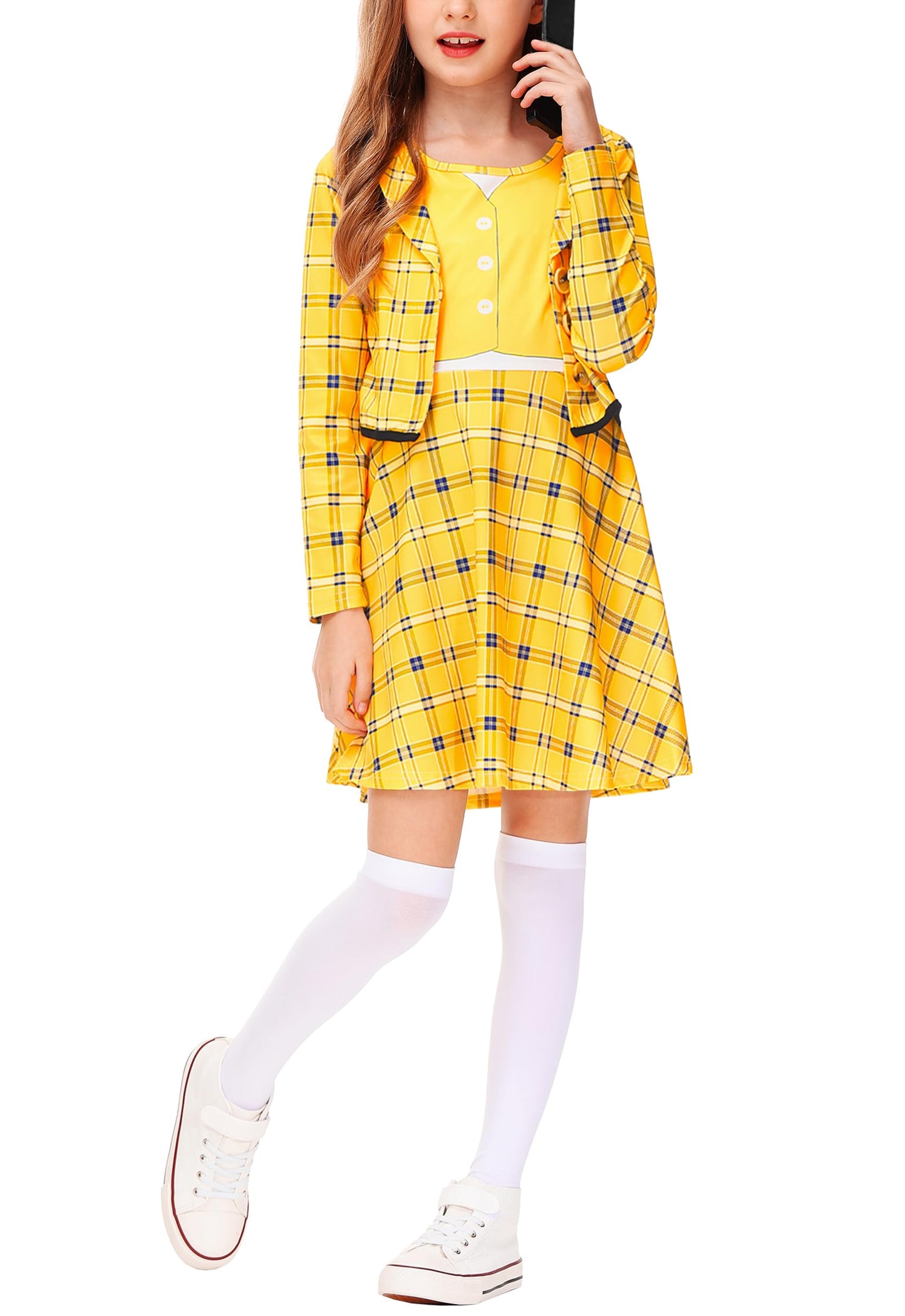 Remimi Schoolgirls Costume Dress Halloween Yellow Plaid Dresses 13-14 Years