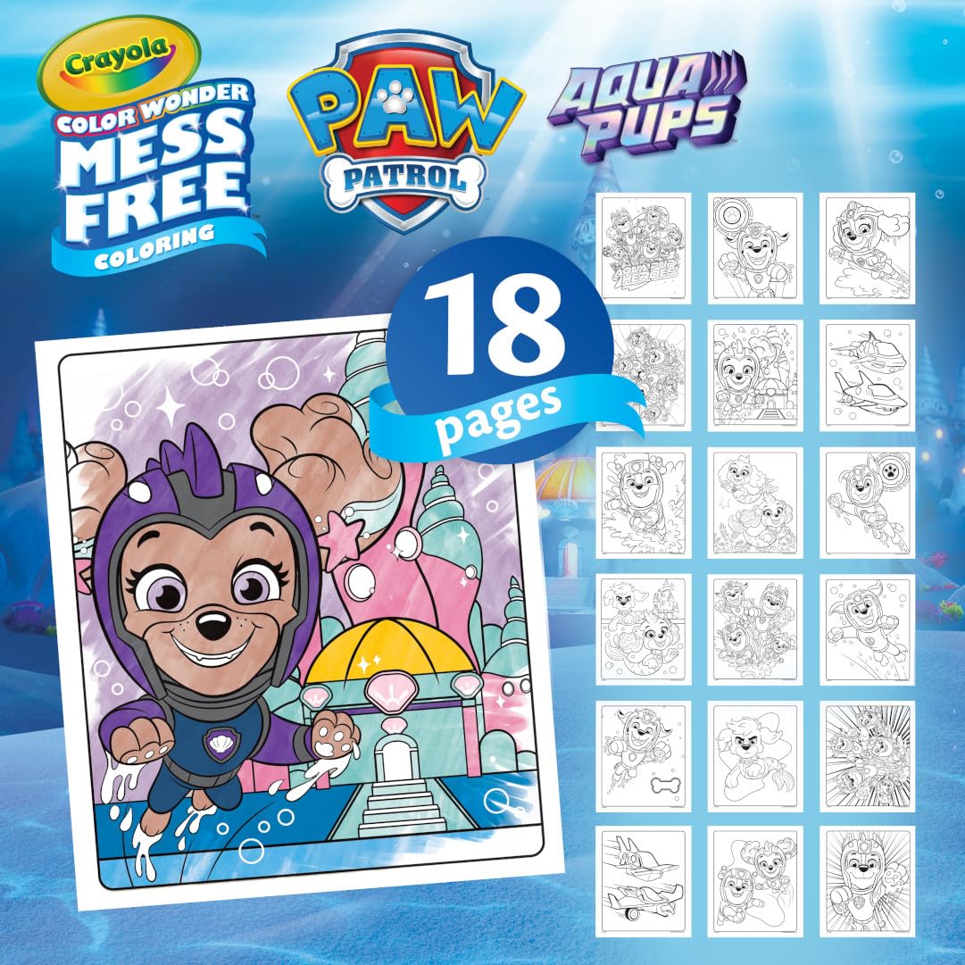 Crayola Paw Patrol Aqua Pups Color Wonder Coloring Set, Mess Free Coloring Pages For Toddlers, Travel Activity, Paw Patrol Toys & Gifts