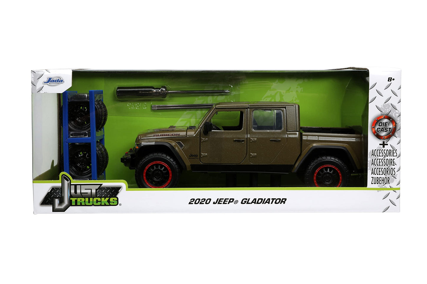 Just Trucks 1:24 2020 Jeep Gladiator Die-Cast Car Brown With Tire Rack, Toys For Kids And Adults