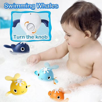 Loyuegiyo Baby Bath Toys,Magnet Fishing Game Bath Baby Toy For 1-3 4-8 Year Old Toddler Boys Girls,Toys For Kid,Baby Bathtub Toys 18 Months+,4 Wind-Up Whale Water Shower Toy&1 Fishing Pole&1 Net