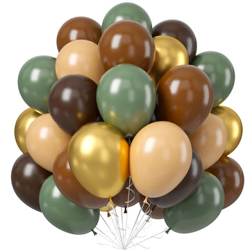 Green And Brown Balloons, 60 Pcs Sage Green Gold Brown Latex Balloons Woodland Camo Army Olive Green Dark Brown Coffee Nude Gold