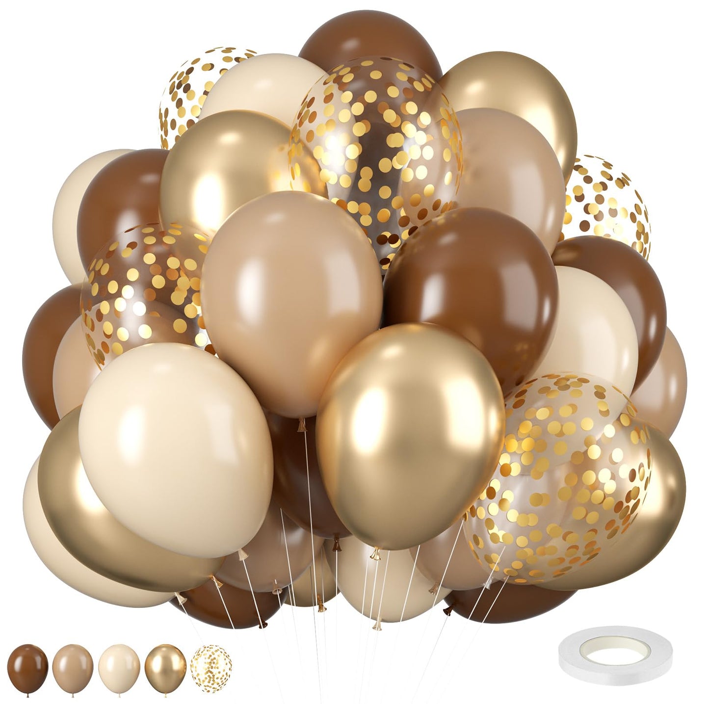 Brown And Gold Balloons, 12 Inch Retro Brown Cream Balloon, Metallic Sand Gold Brown Beige Balloons, Apricot Neutral Gold Balloo