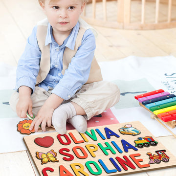 Weokooly Name Puzzle For Kids Personalized, Custom Wooden Puzzles For Toddlers 1-3 First Birthday Gifts For Girls Boys, Personal