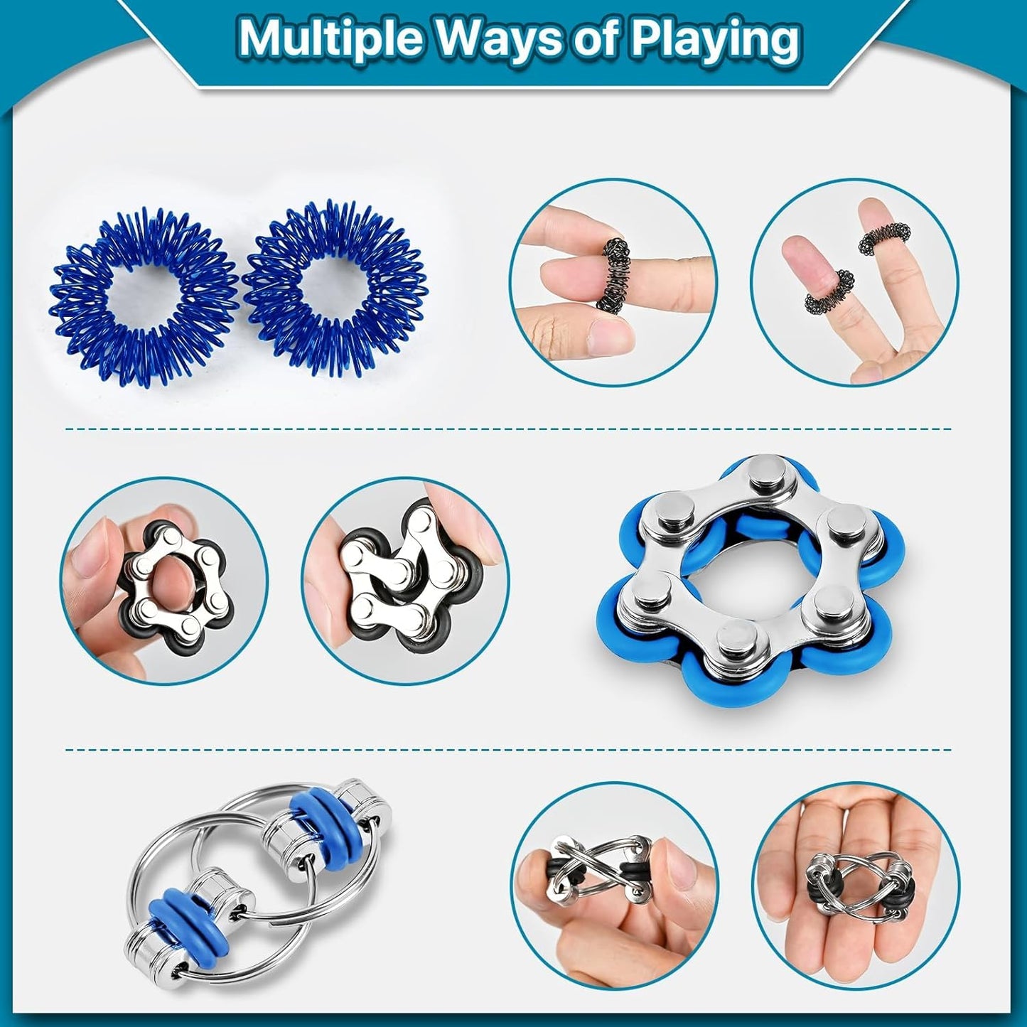 Dr.Kbde 12 Pcs Fidget Toys Adults Pack Stress Relief Sensory Toys For Kids Teen Cool Gadgets Desk Toys Flippy Roller Bike Chain
