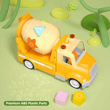Cement Mixer Truck Construction Car Toys For Kids, Construction Car with Sound and Light, Shape Sorter Learning & Education Pres