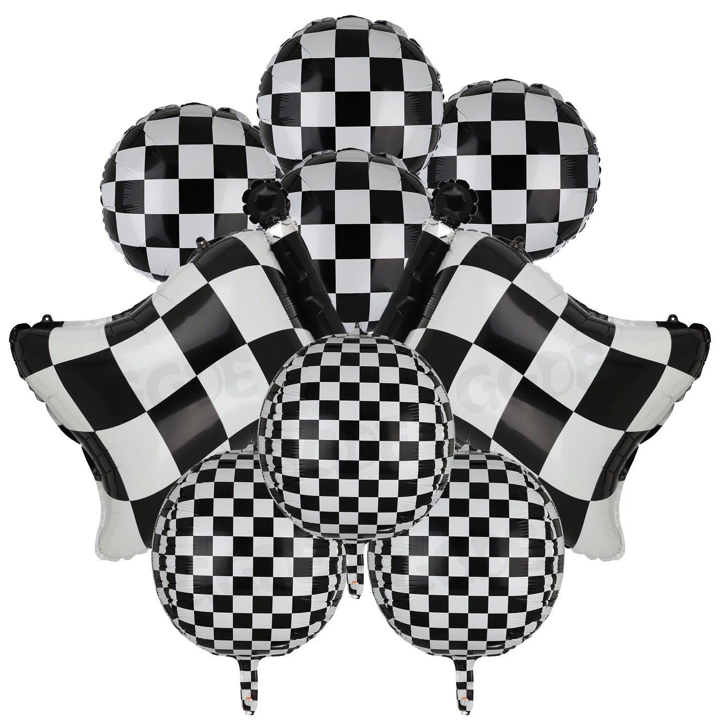 Black And White Checkered Balloons 9 Pcs 4D Checker Balloons Chequered Flag Balloons Race Car Balloons Baby Shower Boys 2Nd Birt