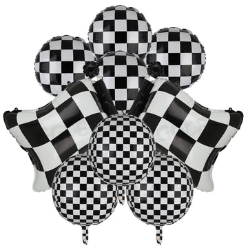 Black And White Checkered Balloons 9 Pcs 4D Checker Balloons Chequered Flag Balloons Race Car Balloons Baby Shower Boys 2Nd Birt