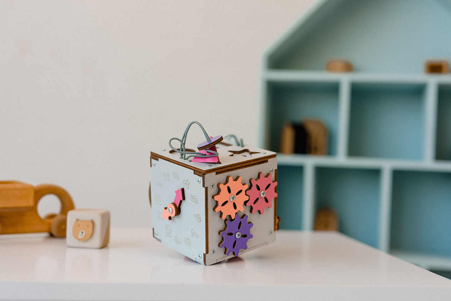 Brainuptoys Busy Cube For Toddlers Kids Children Baby - Travel Activity Busy Board – Wooden Sorter Toy - Montessori Toys Infant - Sensory Board - Learning Basic Life Skill - Time Telling Clock