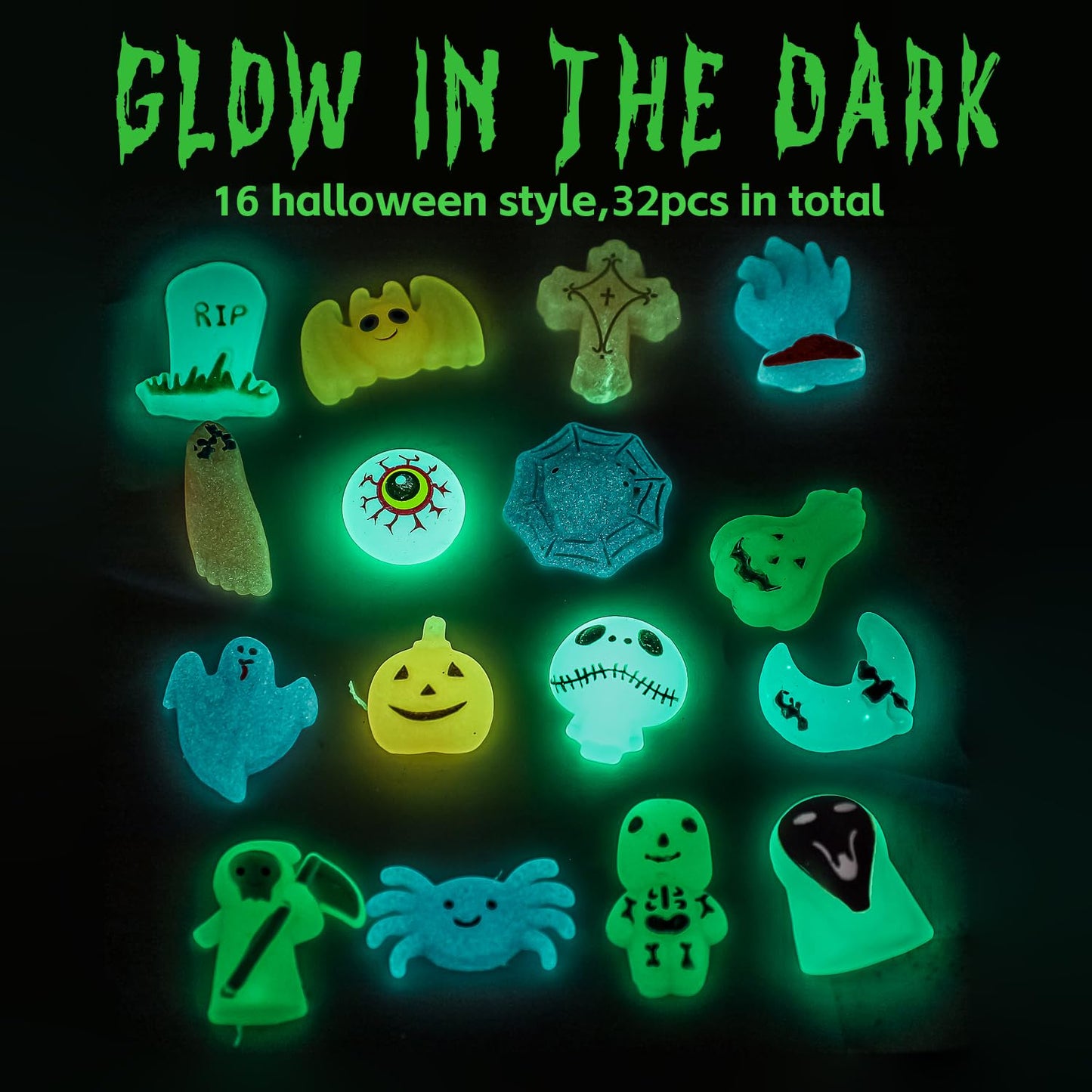 32 Pcs Halloween Mochi Squishy Toys, Glow In The Dark Halloween Squishies Stress Relief Toys For Goody Bags Filler, Pinata Stuffers, Halloween Non Candy Treats Gifts For Kids Boys Girls