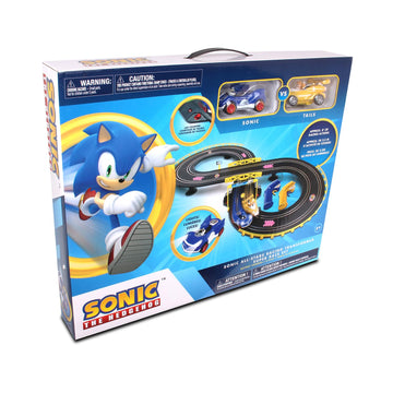 Nkok Sonic & Tails Rc Slot Car Set Race Set Vehicle, Black, Cars Rase On Figure-8 Track, Features A Lap Counter, Perfect Item For Kids, Ages 5 And Up