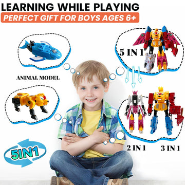 Wenbeier Animals 5-In-1 Combined Large Robot Toys Take Apart Toys -5 Action Figures Including Lion Dragon Whale Phoenix Bear Combine Into A Robot Deformation Toys Or Kids Ages 6 7 8 9 10(10“)