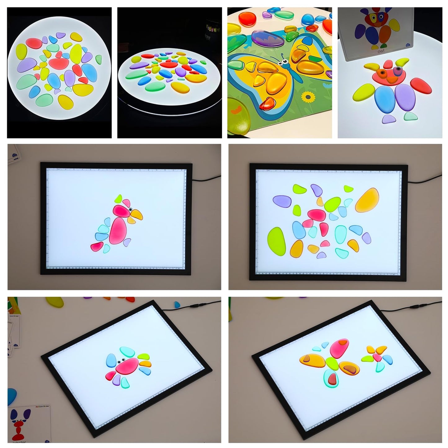 Odoorgames 36 Pcs Translucent Pebbles, Rainbow Stones,Light Table Manipulatives Preschool,Light Table Accessories, Includes 24 A