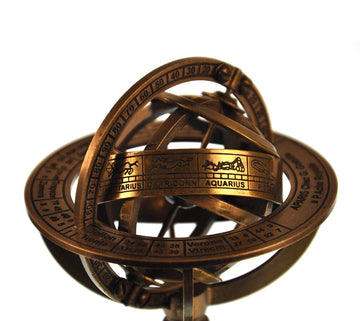5'' Nautical Brass Armillary Sphere World Globe Rosewood Base Table Decor Gift