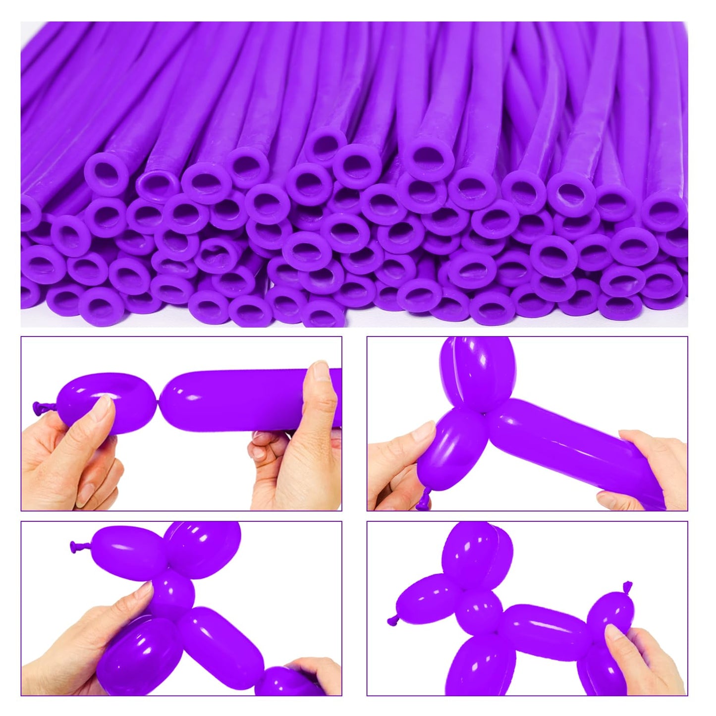 Lxzfcrg 260 Balloons Purple Long Balloons For Balloon Animals, Thickening Long Skinny Latex Twisting Balloon For Balloon Garland