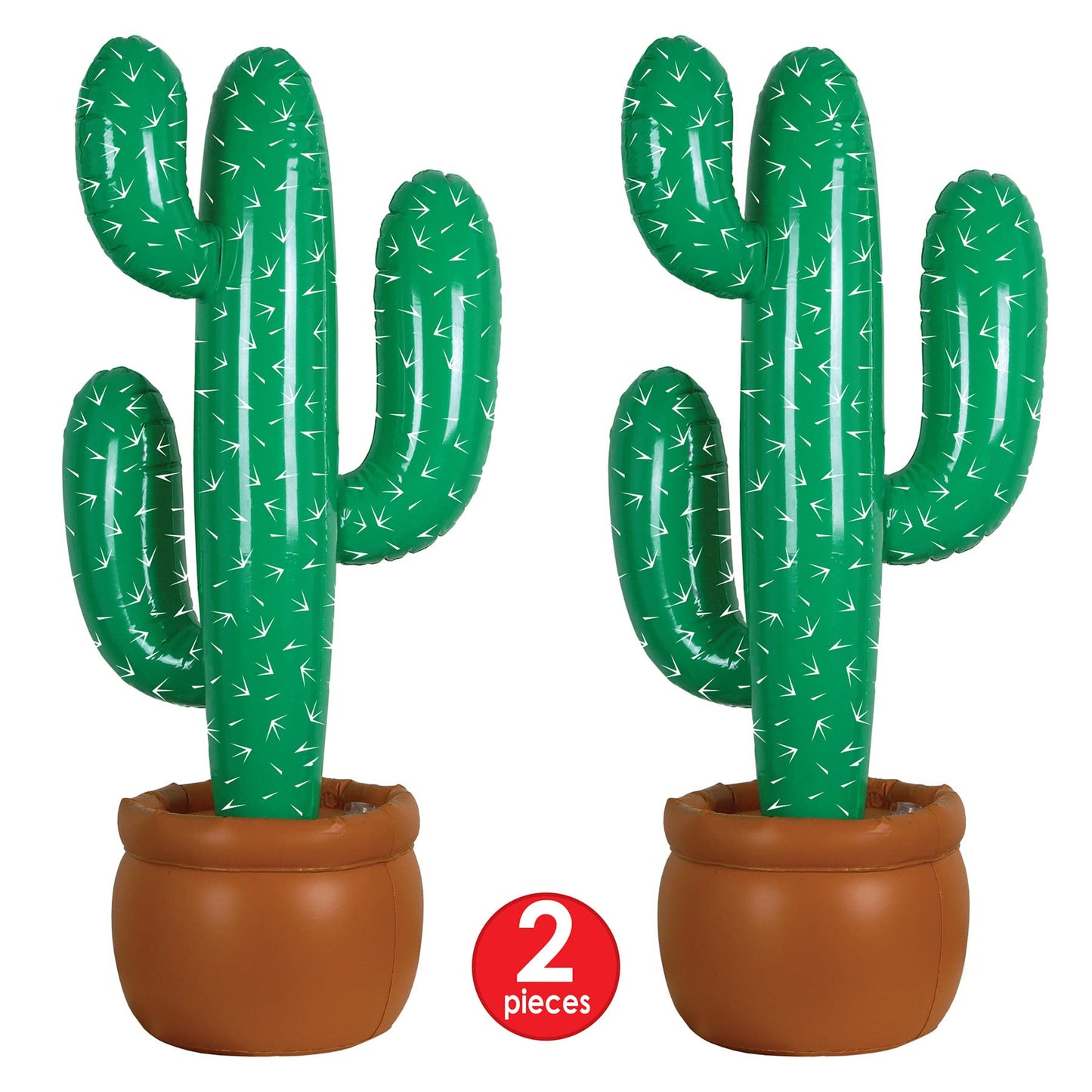 Beistle Pack of 2 Inflatable Cactus Decorations in Green/White/Brown, Wild West Party Decorations, Mexican Cinco de Mayo Party A
