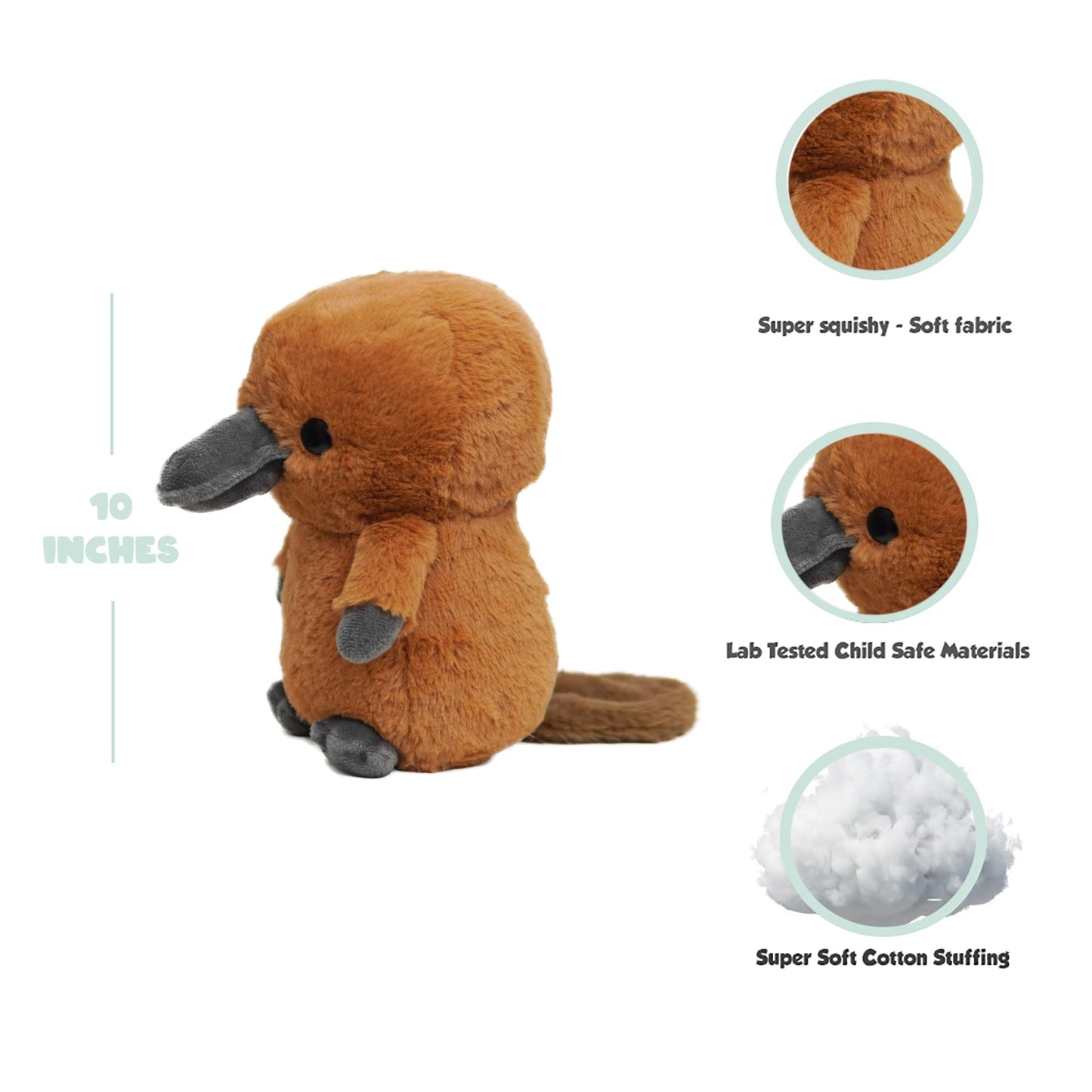Avocatt Brown Platypus Plushie Toy - 10 Inches Stuffed Animal Plush - Plushy and Squishy Platypus with Soft Fabric and Stuffing