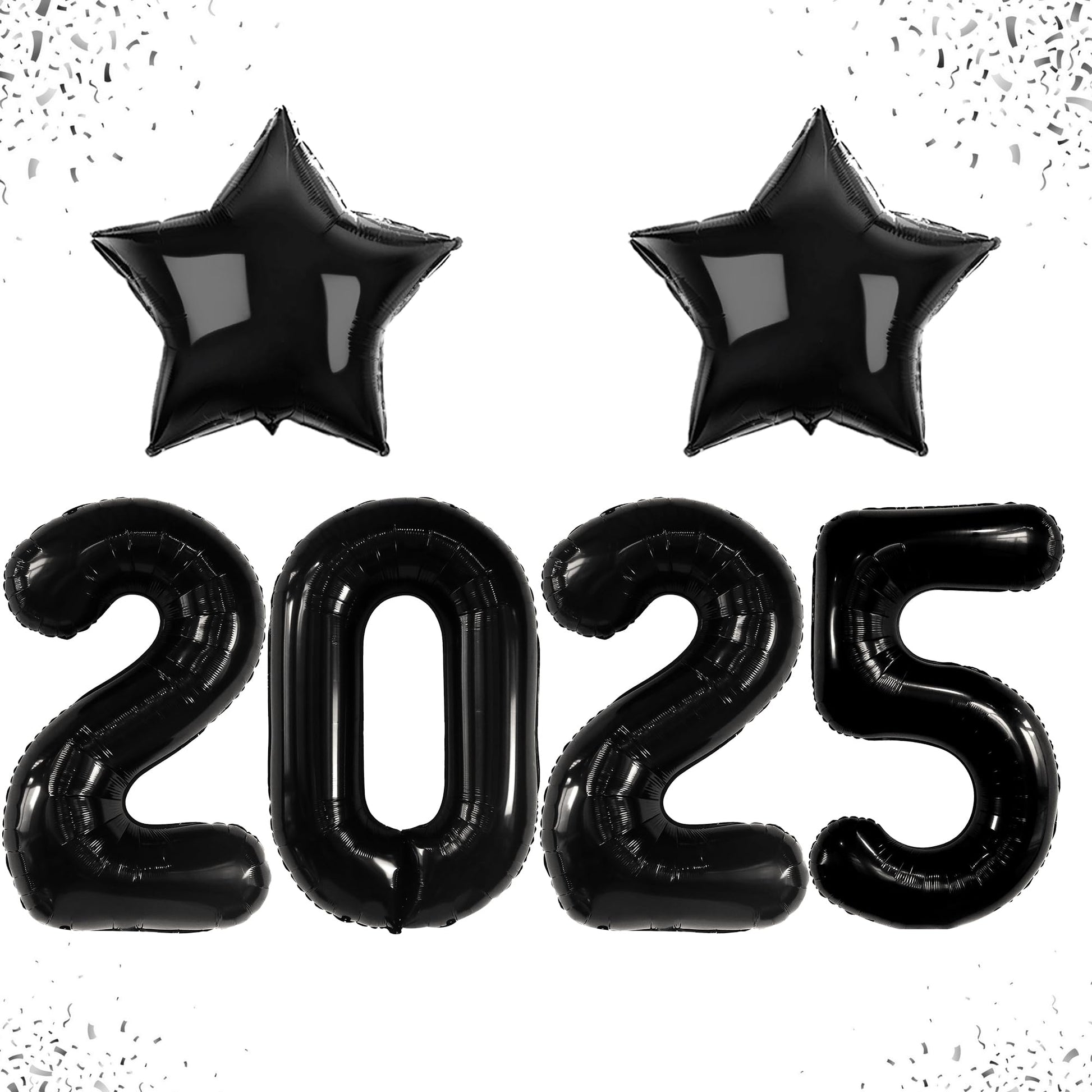 Katchon, Giant 2025 Balloon Numbers Black - 40 Inch | 2025 Balloons With Black Star Balloons For New Years Eve Party Supplies 2025 | 2025 Black Balloons For Happy New Year Decorations 2025, Nye Decor