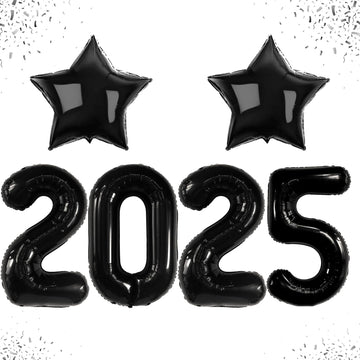 Katchon, Giant 2025 Balloon Numbers Black - 40 Inch | 2025 Balloons With Black Star Balloons For New Years Eve Party Supplies 2025 | 2025 Black Balloons For Happy New Year Decorations 2025, Nye Decor
