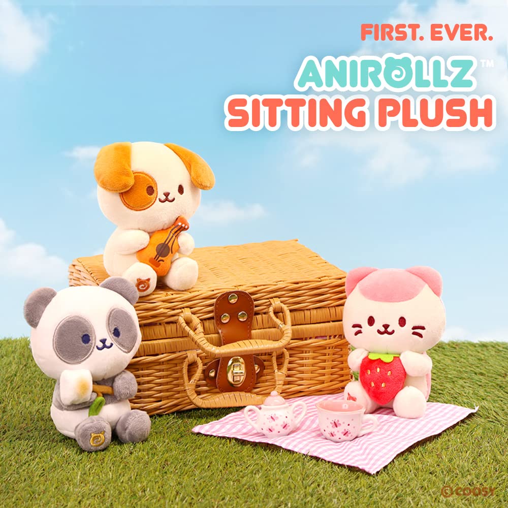 Anirollz Stuffed Animal Plush Toy – 6' Small Sitting Plush Doll Soft, Squishy, Warm, Cute, Comfort, Safe Birthday Kitty Cat Character With Strawberry Kittiroll