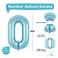 40 Inch Pastel Blue Number 0 Balloons, Giant Self Inflating Foil Number Balloon 0-9 For Boys, Baby Light Blue Mylar Helium 0 Bal