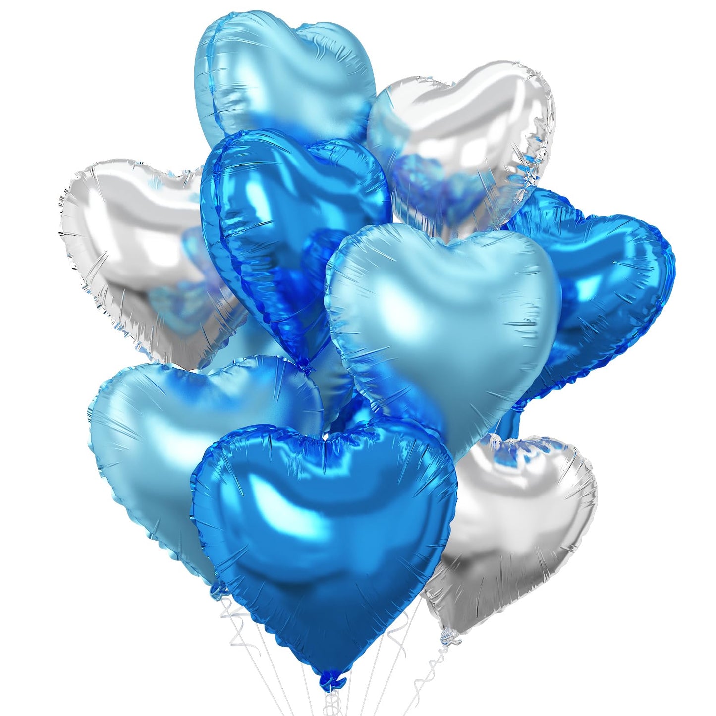 Blue Silver Heart Balloons,10Pcs Light Blue Foil Heart Shaped Love Balloons,18Inch Dark Blue Silver Helium Mylar Balloons For Va