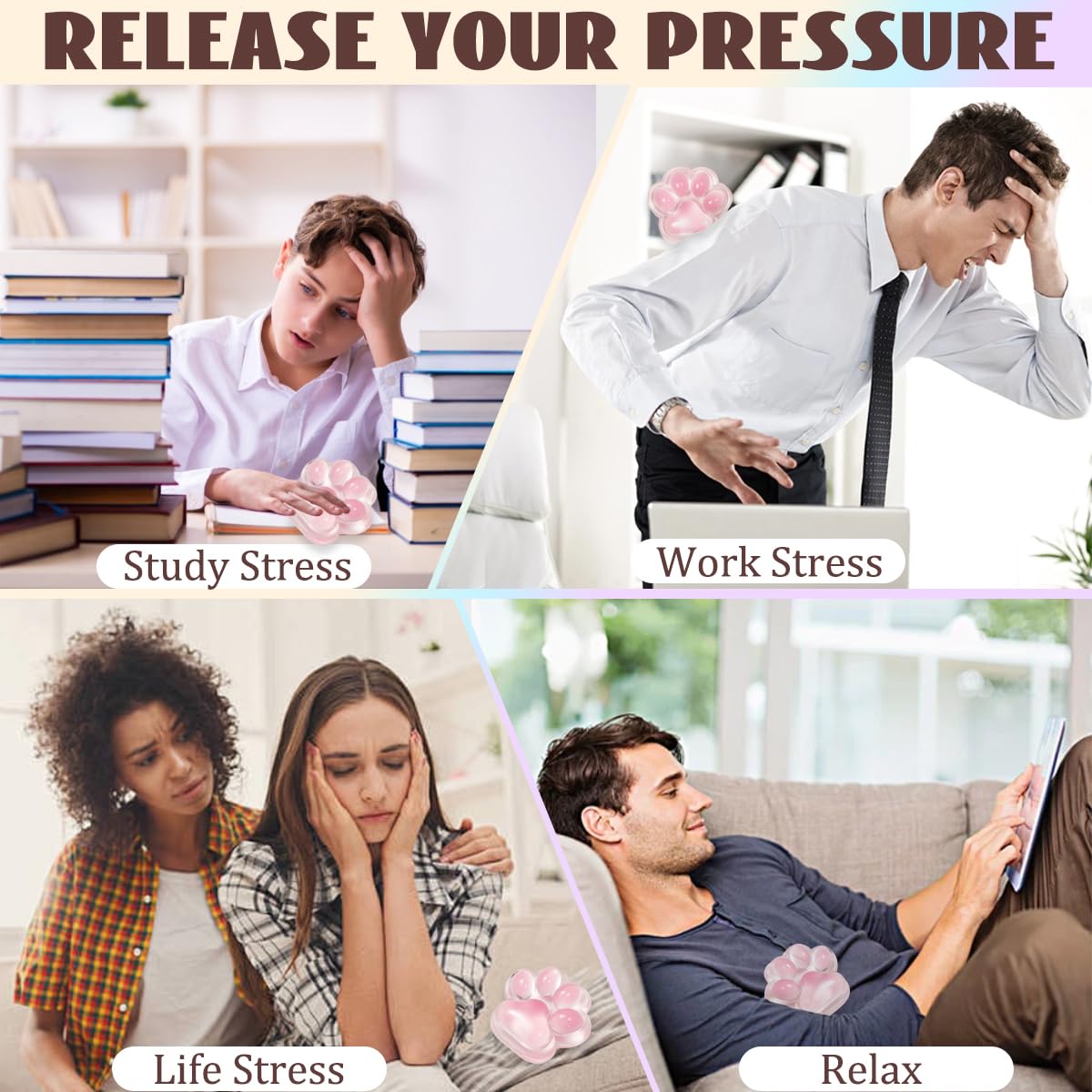 4.92 Inch Big Handmade Taba Cat Paw Squishy Toys  Pink Clear Cat Paw Squeeze Toy for Stress Relief  Soft Large Funny Sensory Fidget Squishies Suitable for mature-themeds Kids