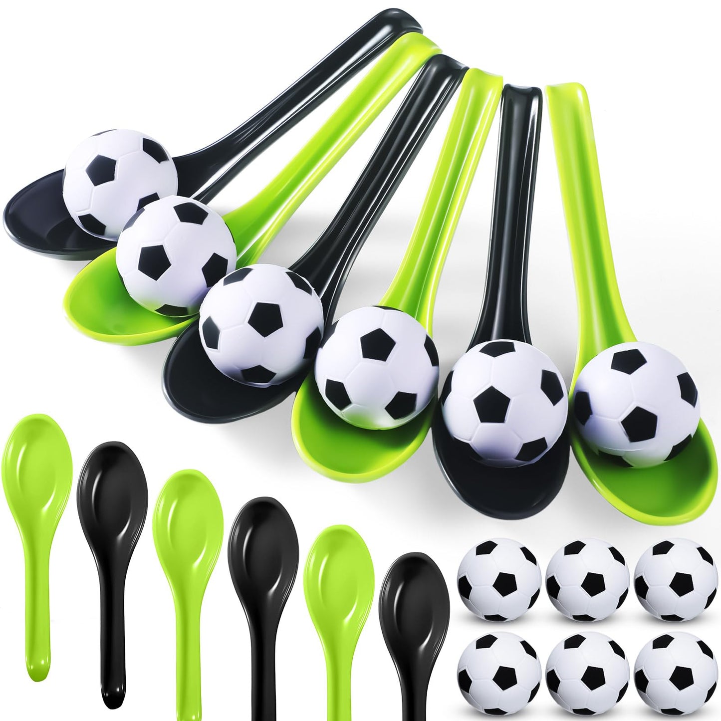 PullCrease Soccer Party Games 12 Pack Soccer Party Spoon Relay Race Toy Set for Teens Adults, Soccer Foam Ball and Spoon Race Ga