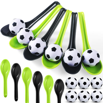 PullCrease Soccer Party Games 12 Pack Soccer Party Spoon Relay Race Toy Set for Teens Adults, Soccer Foam Ball and Spoon Race Ga