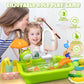 Play Sink with Running Water,Kids Sink Toy with Automatic Water Cycle System,Sink Fishing Game Toy with Food Kitchen Accessories
