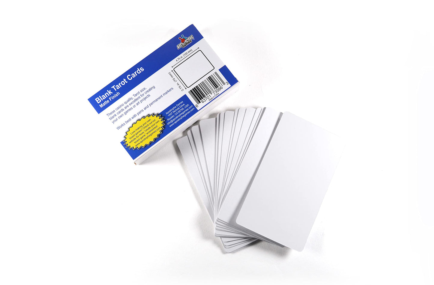 Apostrophe Games Tarot Size Blank Playing Cards (Matte Finish) 4.72 x 2.76, 80 Blank Cards and Blank Box, Flash Cards, Board Gam