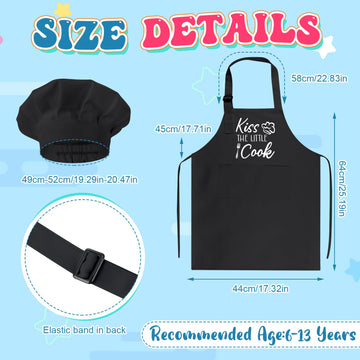 XLSXEXCL Kids Apron and Chef Hat Set, Kiss The Little Cook    Apron Adjustable Child Apron Chef in Training Funny Apron with 2 P