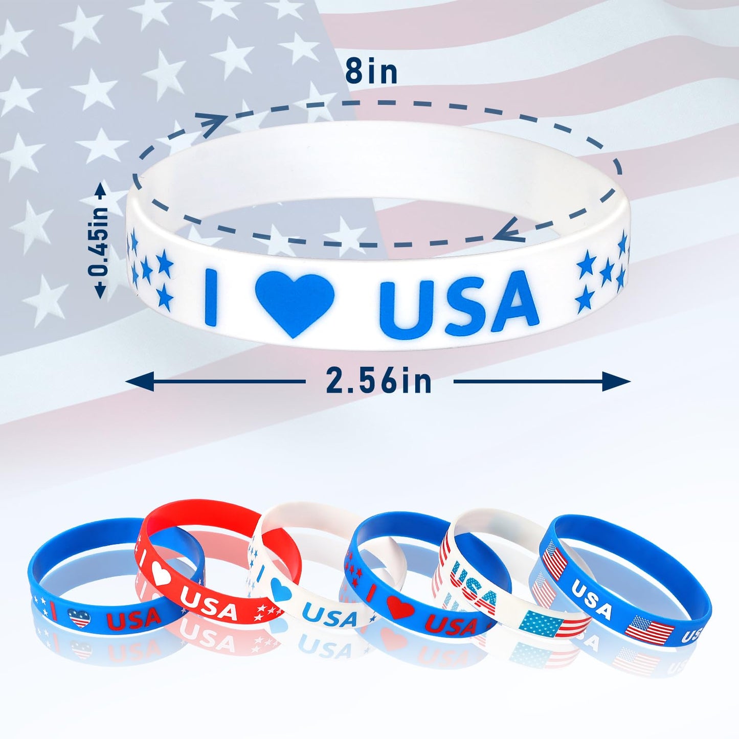 Junebrushs 24Pcs 4Th Of July Party Favors Silicone Bracelets Usa American Flag Red White And Blue Rubber Wristbands For Patrioti