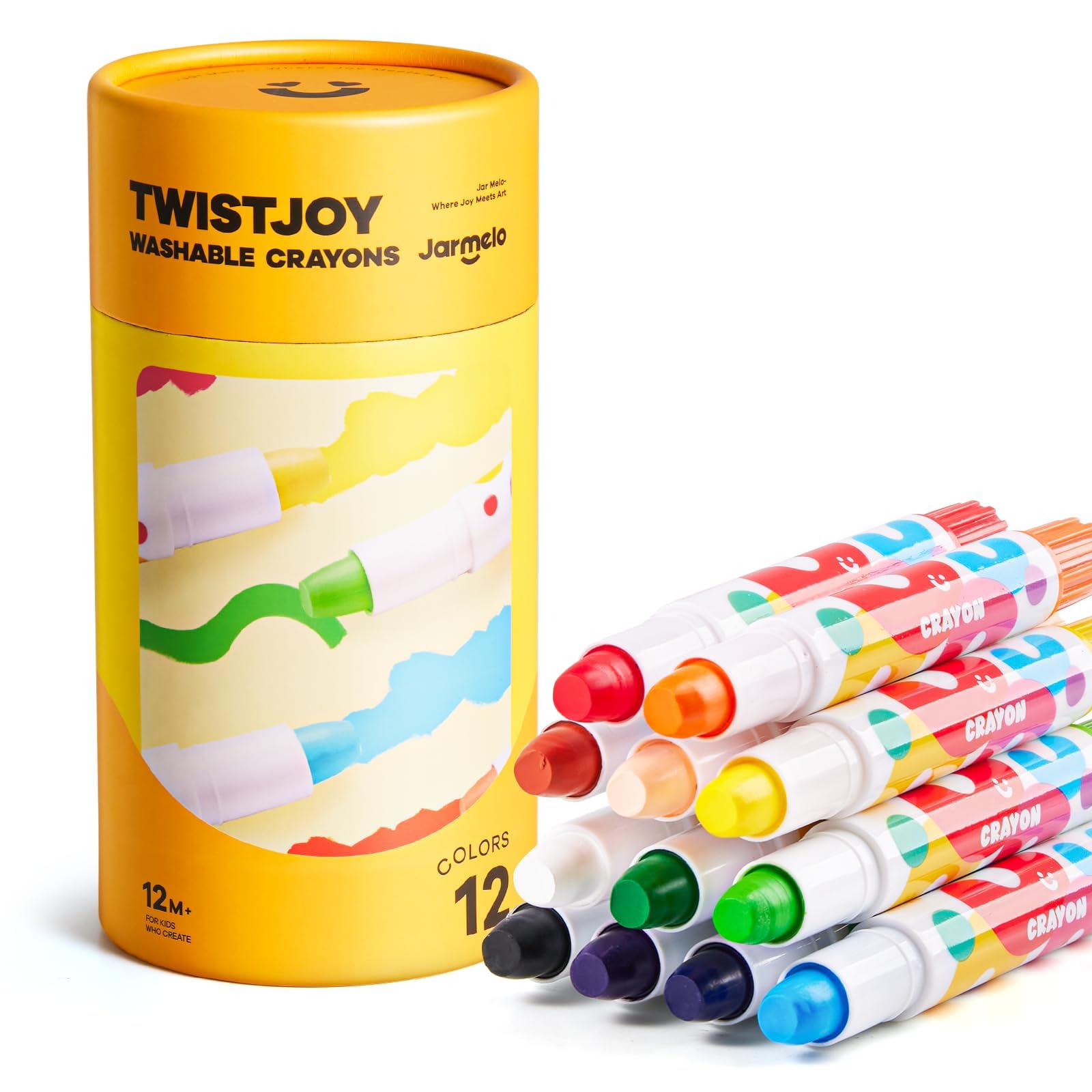 Jar Melo Jumbo Crayons for Toddlers, 12 Colors TwistJoy Crayon Non Toxic Washable Easy to Hold Large Crayons,Gift for Boys and G