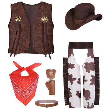 Togrop Cowboy Costume For Boys 5Pcs Set Kids Dress Up Birthday Halloween Party Cosplay 6-7 Years