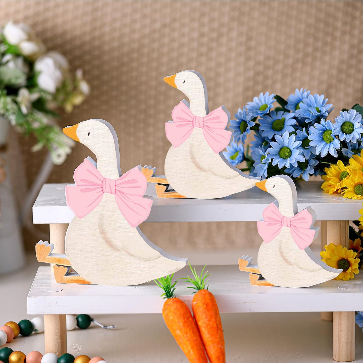 Lineshading 3 Pcs Silly Goose Birthday Party Decoration Pink Bow Wooden Silly Goose Baby Shower Decor Funny Table Centerpiece Gi