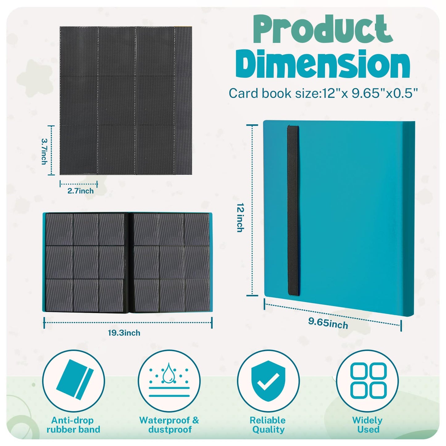 12 pocket trading card binder page measurement Card Binder 9 Pocket Trading Card Album Folder 20 Pages 360 Card Capacity Sports Card Binder enhanced Card Binders Compatible with MTG TCG Baseball