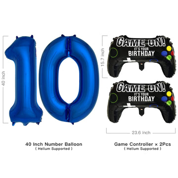 Navy Blue Video Game Party Supplies Boys 10Th Birthday Party Decorations- 2 Packs Game On Balloons With Dark Blue Number 10 Ball