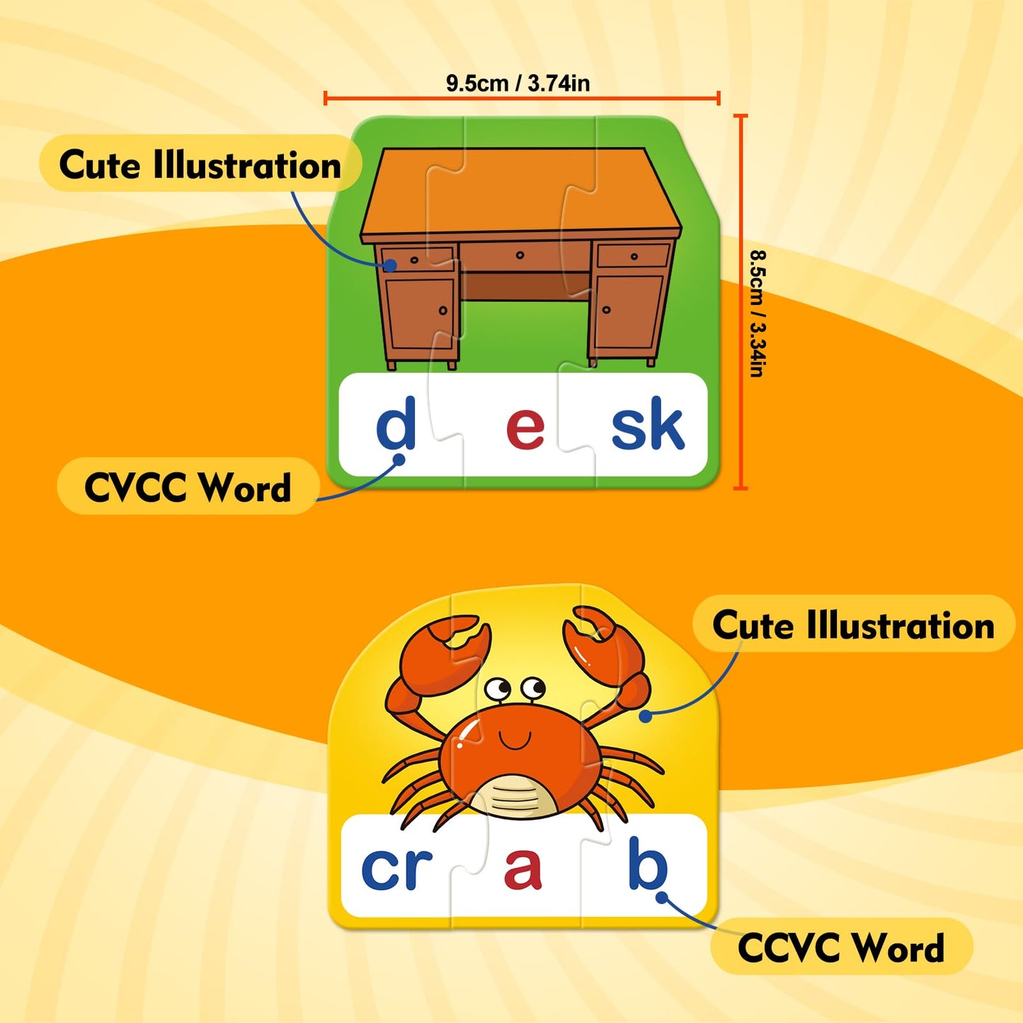 Kasfalci Cvcc & Ccvc Puzzle Cards For Kids,Word Games,Phonics Games,Speech Therapy Toys For Toddlers,4 Alphabet Letter Word Puzz