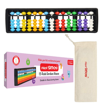 Prof. Simon 15 Rods Soroban Plastic Abacus With Multi-Colored Beads For Mathematics, Learn Counting, Addition, Subtraction, Mult