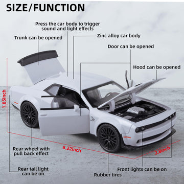 Oanmyjjo Toy Cars For Kids 1/32 Challenger Hellcat Die Cast Metal Toy Cars,Pull Back Hellcat Carwith Light And Music Hellcat Toy