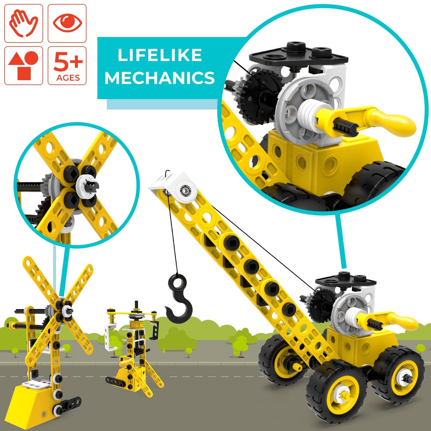 STEM Toys Kids Building Toys - 100 Piece 8-in-1 DIY Learning Construction Toy Set  Educational Kids Building Toys for Boys and Girls Mechanical Engineering Gifts Sets for Ages 5 6 7 8 9 + Years Old