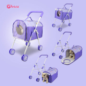 Anivia Pet Stroller And Accessories For Kids Ages 3 To 7 Year Olds, Dog Toy For Toddlers, 2 Pieces Play Dog Set, Puppy Party Playset With 1 Pet Puppy Included Purple