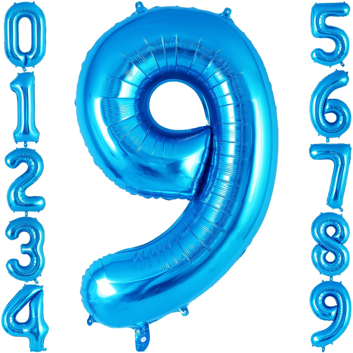 Blue Number 9 Balloon 40 Inch, Big Large Foil Helium Number Balloons, Jumbo Giant Mylar Number 9 Balloons For 9 Year Old Birthda