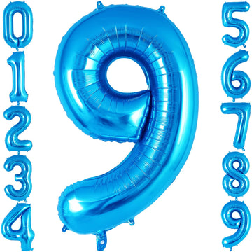 Blue Number 9 Balloon 40 Inch, Big Large Foil Helium Number Balloons, Jumbo Giant Mylar Number 9 Balloons For 9 Year Old Birthda