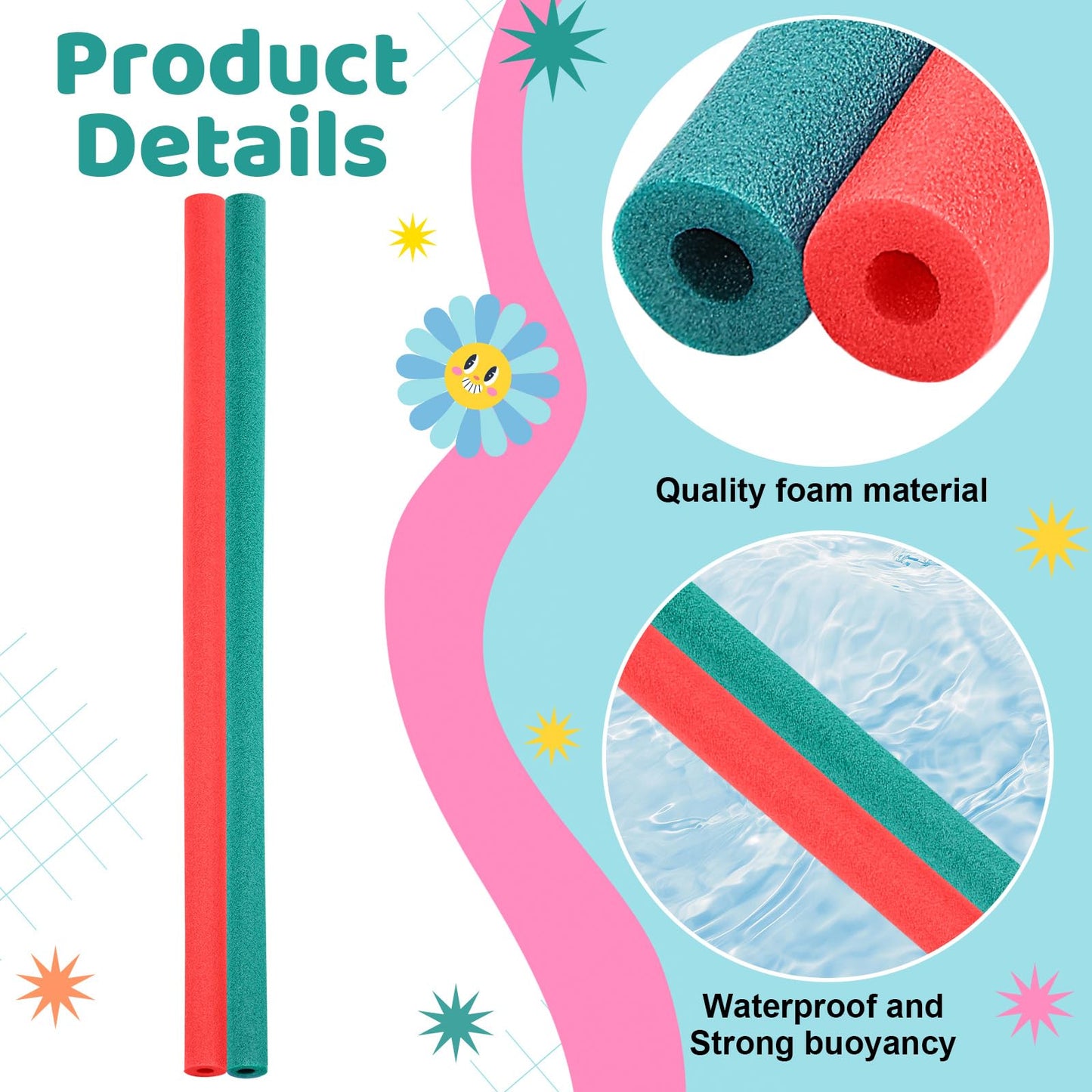 Hanaive 2 Pack Pool Noodles 52 Inch Foam Pool Swim Noodles Hollow Foam Noodle for Swimming Floats DIY Floating Craft Projects (G