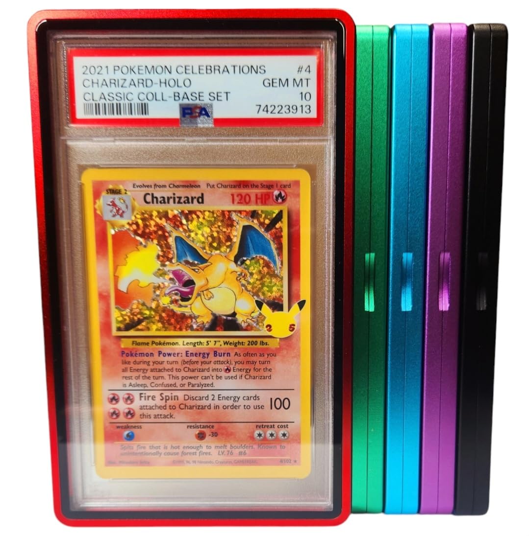Metal Psa Slab Bumper Case Uv Resistant- Safeguard Stackable Magnetic Aluminum Metal Case For Graded Cards (Black)
