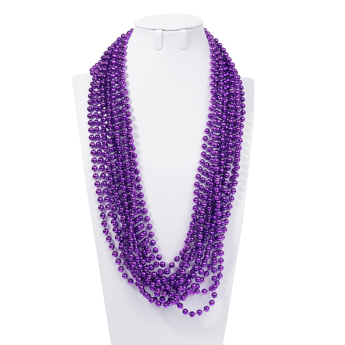 YAXINRUI 33 Inch 7 mm Metallic Purple Bead Necklaces, 15pcs Mardi Gras Beads Bulk Round Beaded Necklaces Costume Necklace for Ma