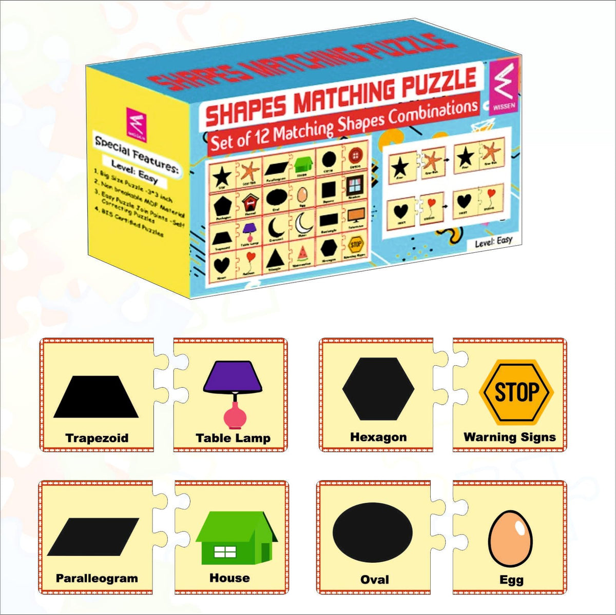 WISSEN Wooden Shpaes & Objects Matching Puzzle for Kids 2 Years & Above | Early Learning Easy & Fun Puzzle for Child Brain Devel
